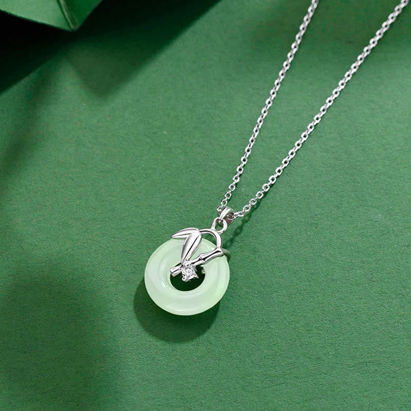 Hetian Jade Wohlstandsanhänger aus 925er Sterlingsilber, Bambusblatt
