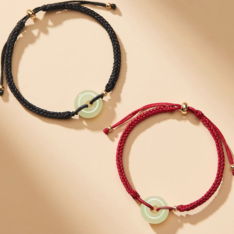 Hetian Jade Schutzarmband mit Peace-Schnalle und Fu-Anhänger für Glück