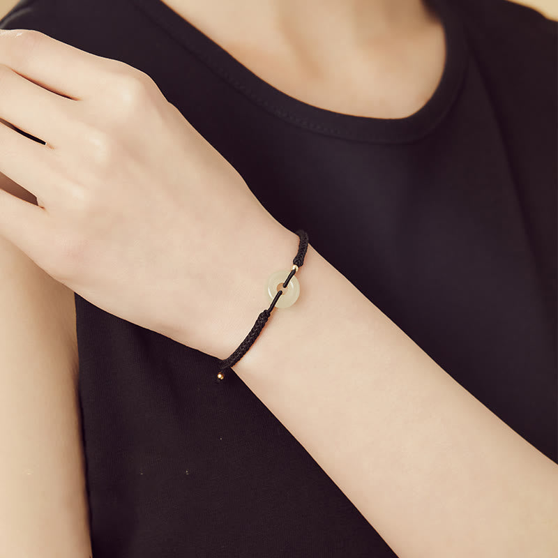 Hetian Jade Schutzarmband mit Peace-Schnalle und Fu-Anhänger für Glück