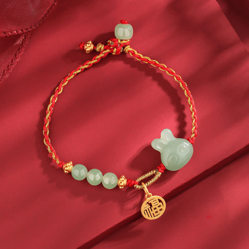Hetian Jade Rotes Schnurarmband für Glück und Freude, 15–17 cm