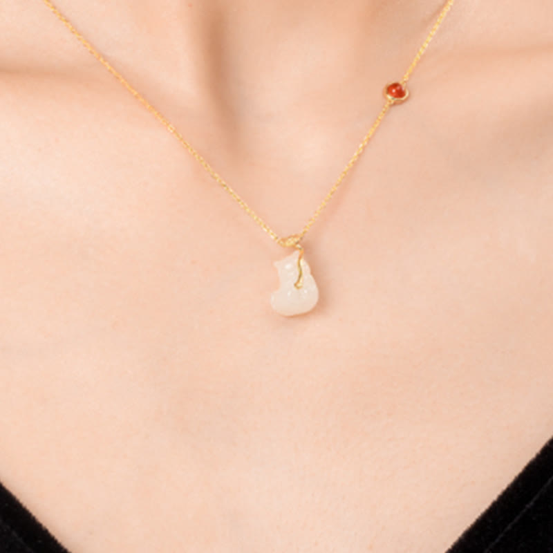 Hetian Jade Ruyi Katze Glück Armband und Halskette Set