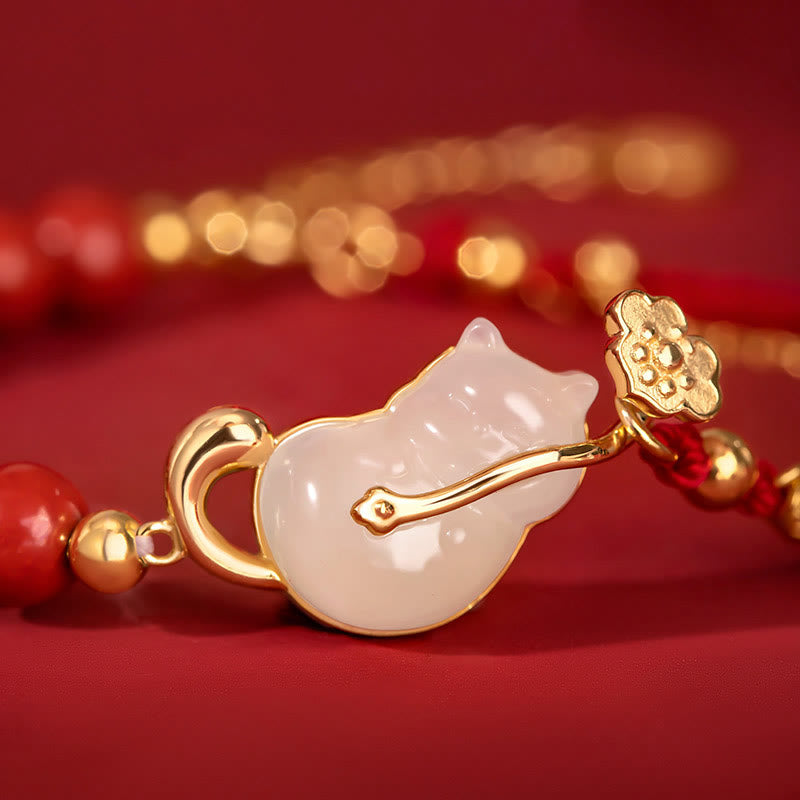 Hetian Jade Ruyi Katze Glück Armband und Halskette Set