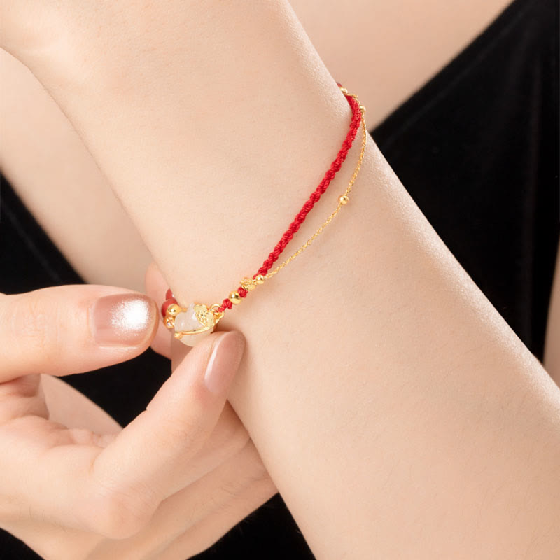 Hetian Jade Ruyi Katze Glück Armband und Halskette Set