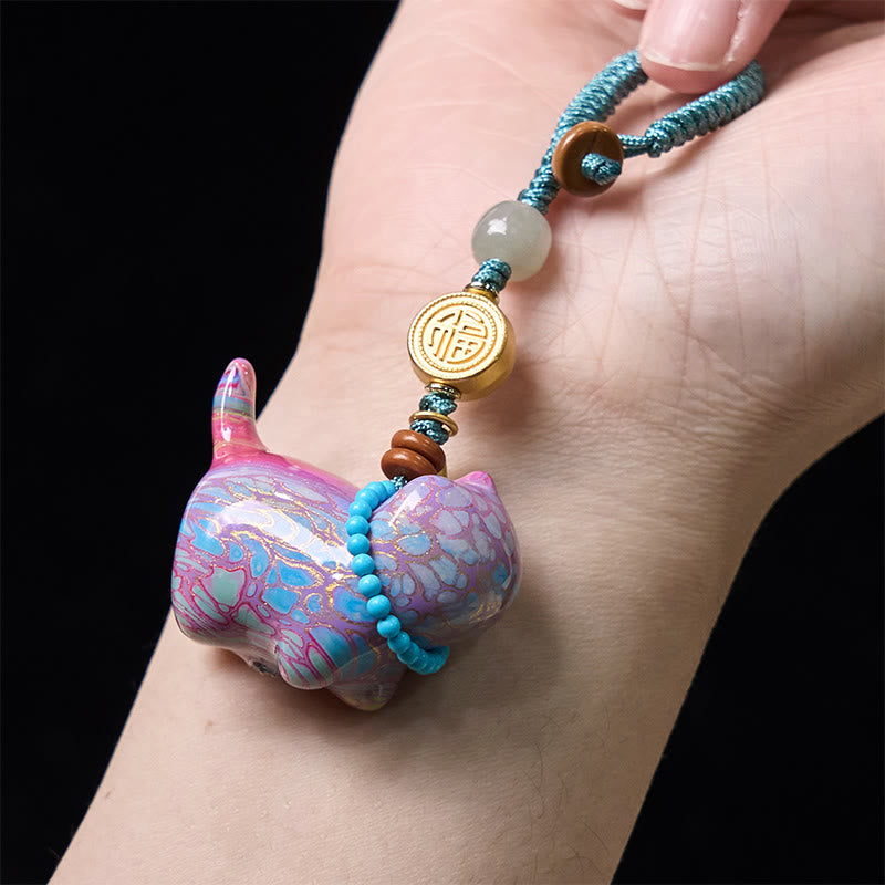 Hetian Jade &amp; Sandelholz Fu Fülle spirituelle Schlüsselanhänger