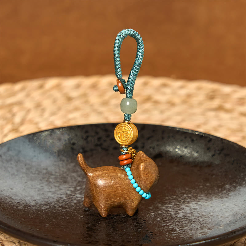 Hetian Jade &amp; Sandelholz Fu Fülle spirituelle Schlüsselanhänger