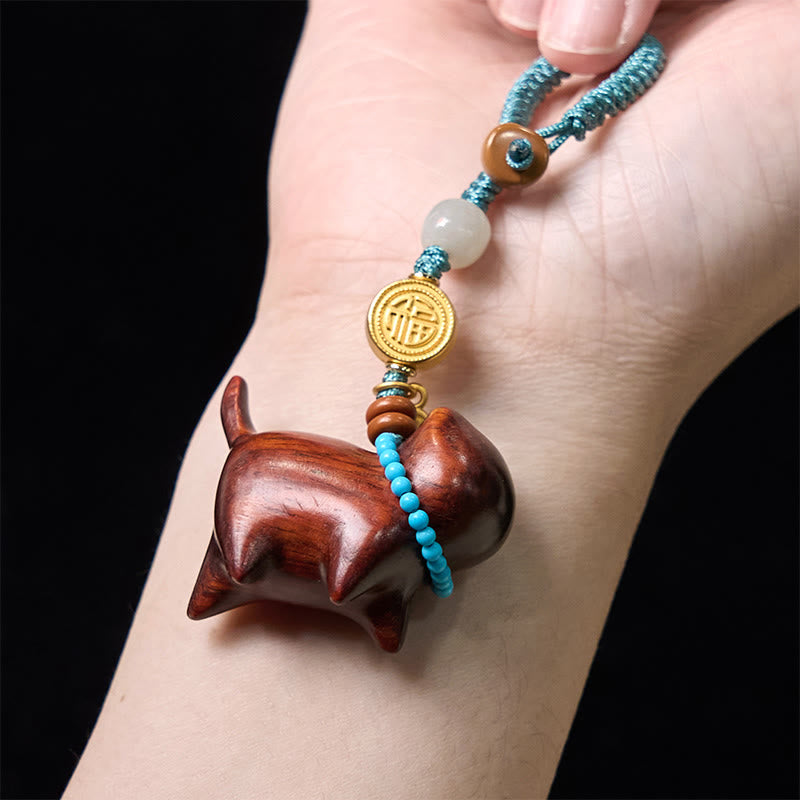 Hetian Jade &amp; Sandelholz Fu Fülle spirituelle Schlüsselanhänger