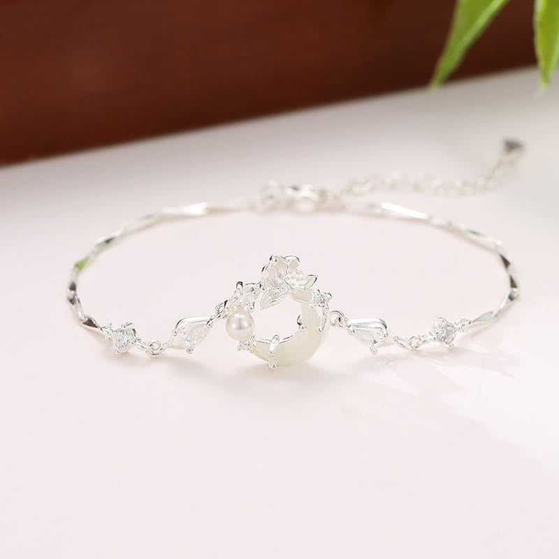 Hetian Jade Sterling Silber Lotus Armband 14-18cm Friedenssymbol