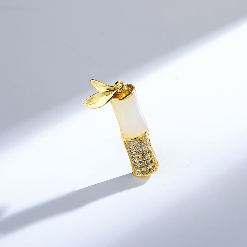 Hetian White Jade Bamboo Halskette für Glück | Sterling Silber