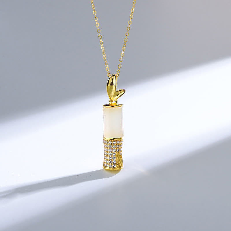 Hetian White Jade Bamboo Halskette für Glück | Sterling Silber