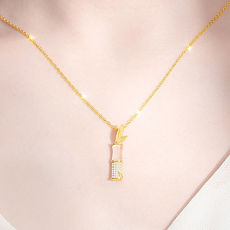 Hetian White Jade Bamboo Halskette für Glück | Sterling Silber