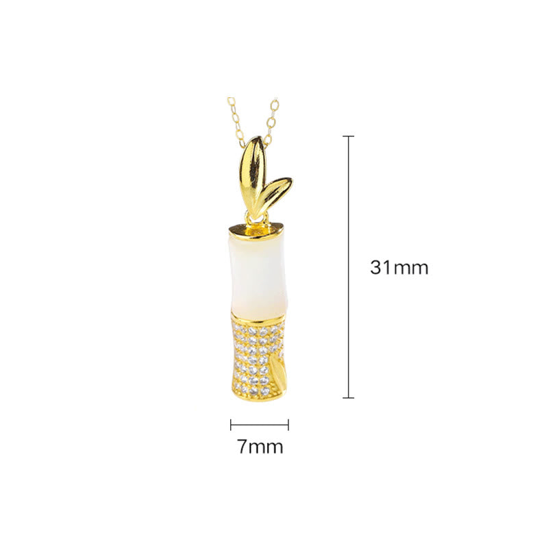 Hetian White Jade Bamboo Halskette für Glück | Sterling Silber