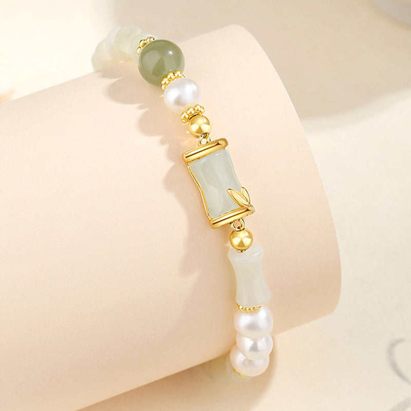 Hetian White Jade Armband | Sterling Silber Bambus Glückssegen