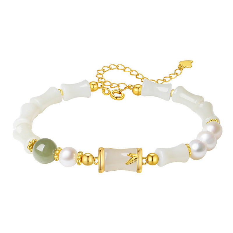 Hetian White Jade Armband | Sterling Silber Bambus Glückssegen