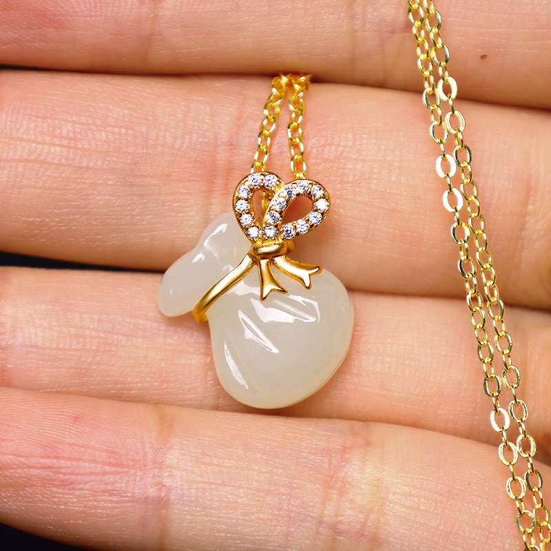 Hetian Weiße Jade Glücksgeldbeutel Halskette | Jade Schmuck