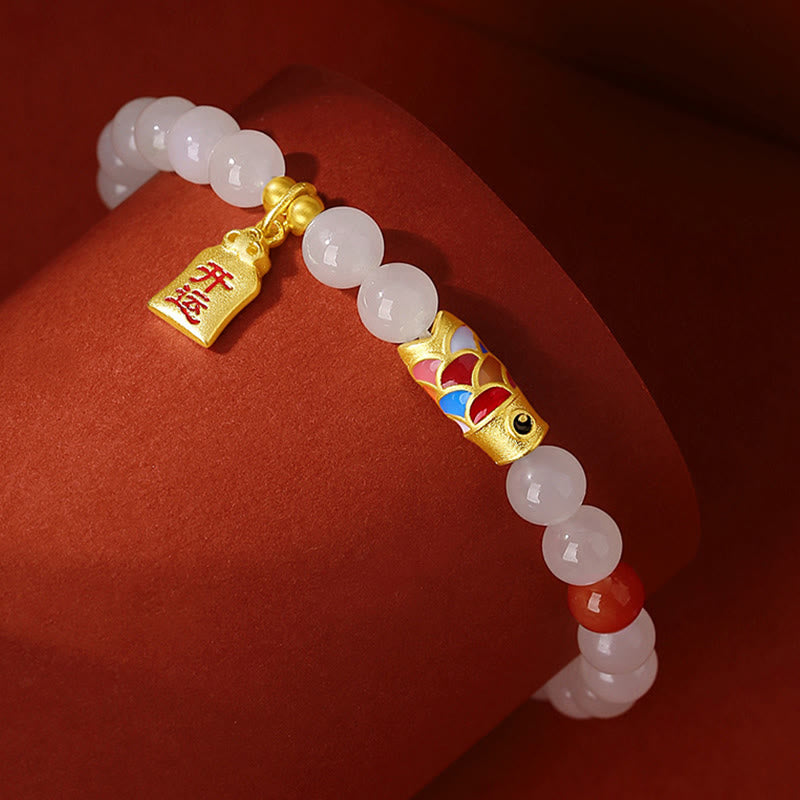 Armband aus Hetian-Weiß-Jade für Schutz, Glück und Freude