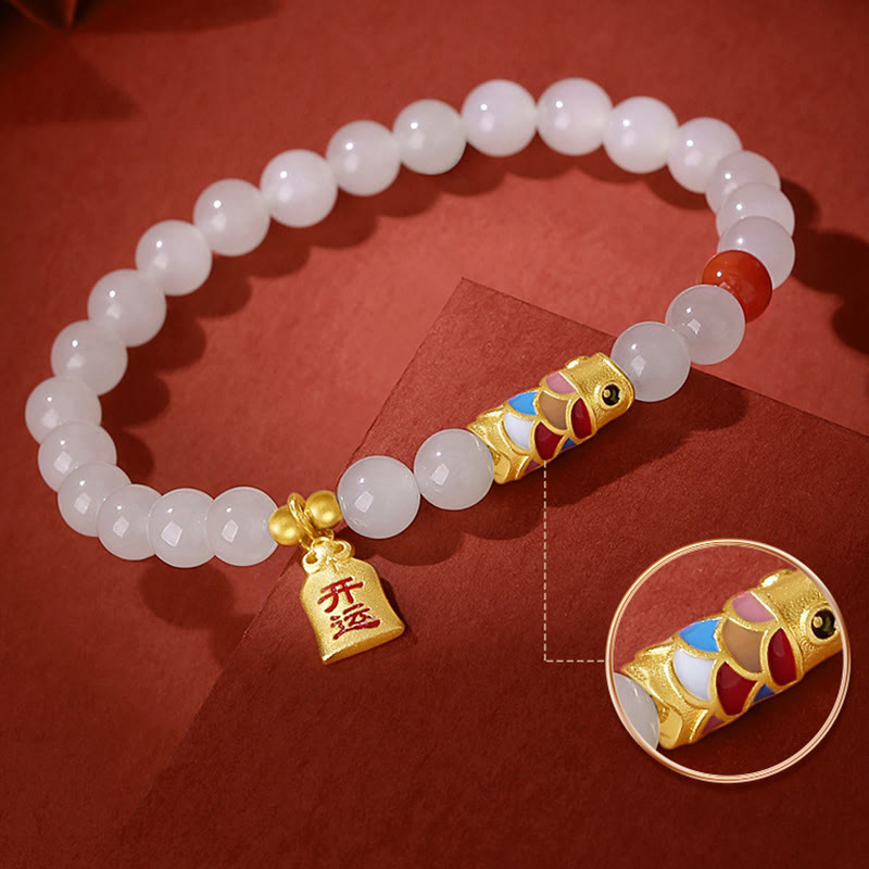 Armband aus Hetian-Weiß-Jade für Schutz, Glück und Freude