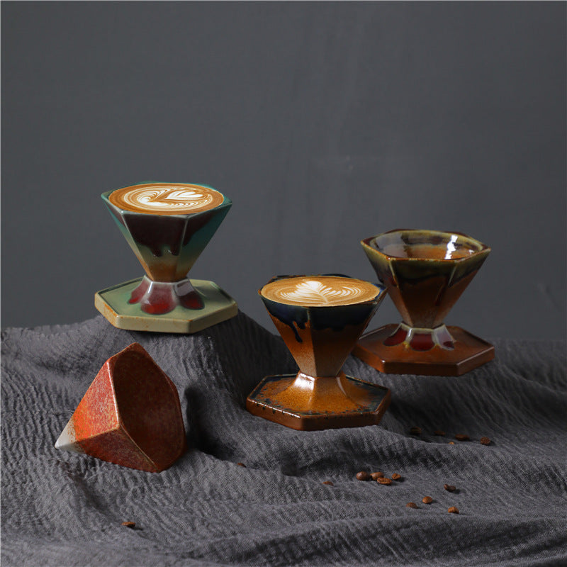 Sechseckige Keramiktasse für Tee und Kaffee, 170 ml | Zen-Dekor