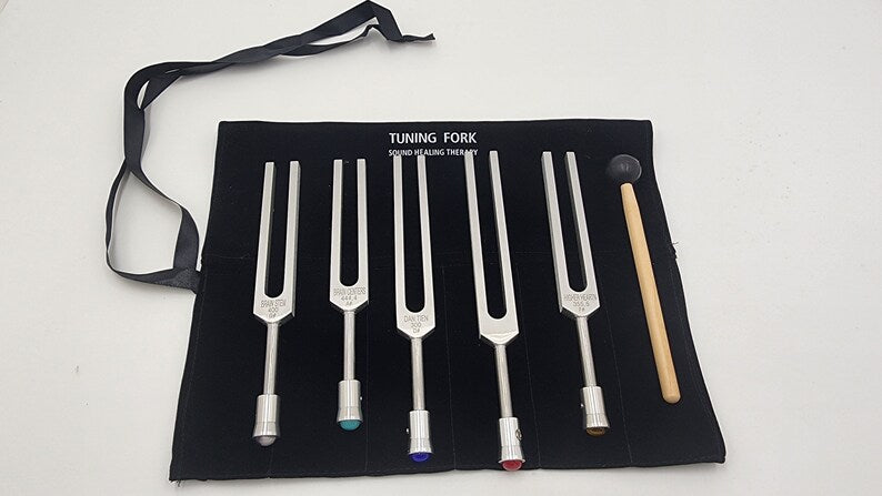 Unweighted Sharp Tuning Fork Set of 5 with Gem Feet