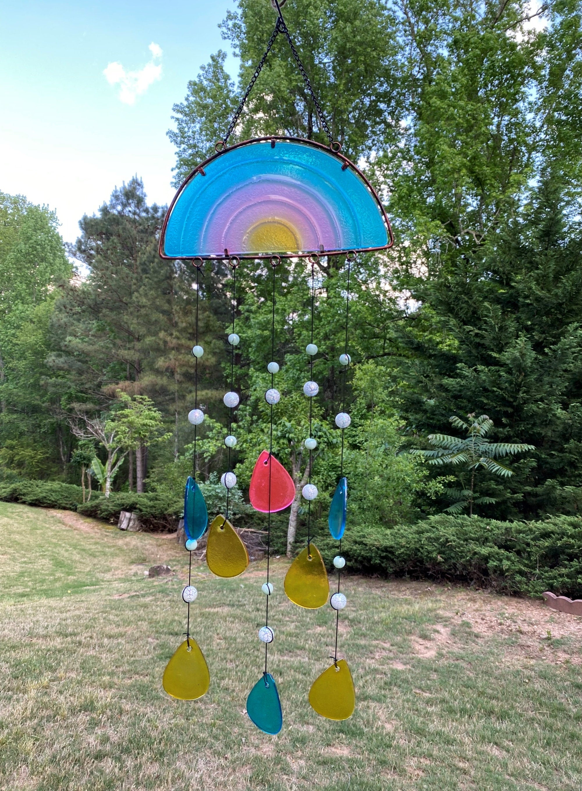 Joyous Windchimes, 22 Inch Rainbow Glass Wind Chimes, the Sound Can Create a Sense of Peace and Relaxation in Your Home and Garden