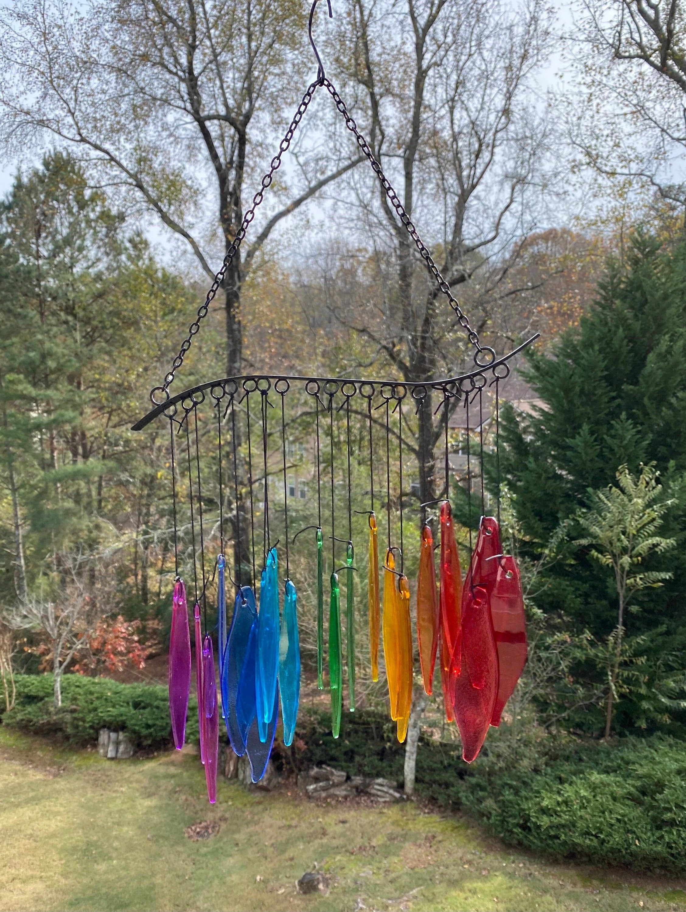 Joyous Wind Chimes, 20 Inch Rainbow Glass Handmade Wind Chimes, the Sound Can Create a Sense of Peace, Relaxation and Beautiful Garden Art