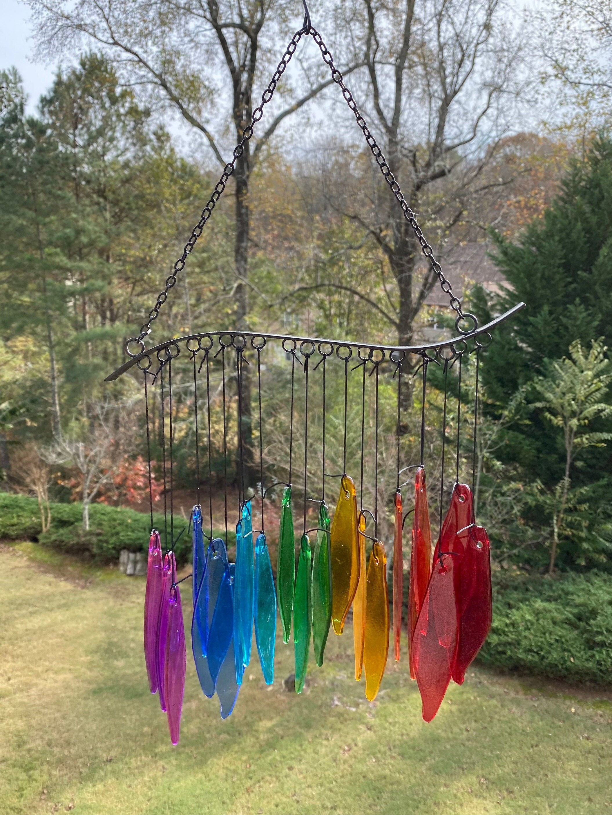 Joyous Wind Chimes, 20 Inch Rainbow Glass Handmade Wind Chimes, the Sound Can Create a Sense of Peace, Relaxation and Beautiful Garden Art