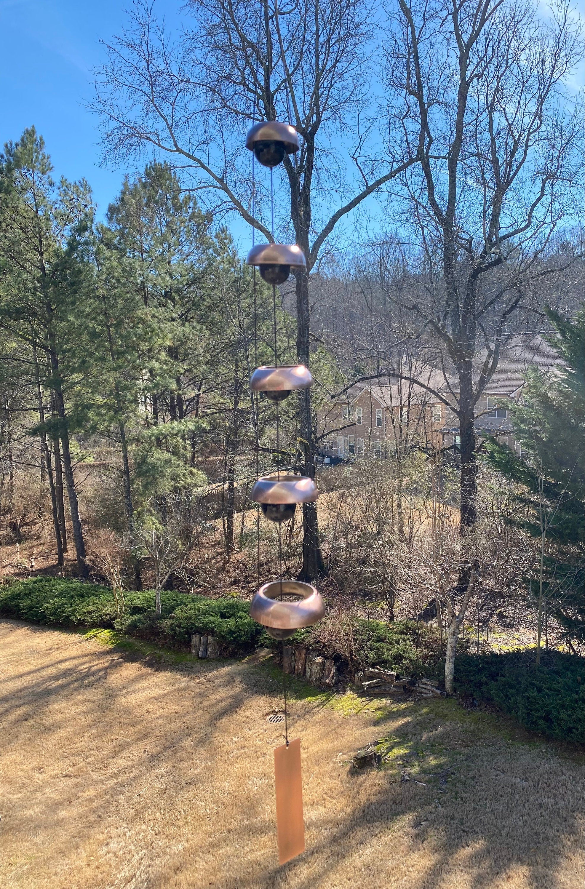 Joyous Wind Chime, 37 Inch 5 Red Copper Bells Wind Chime, the Beautiful Spirit Sound Can Create a Sense of Peace & Relaxation in Garden