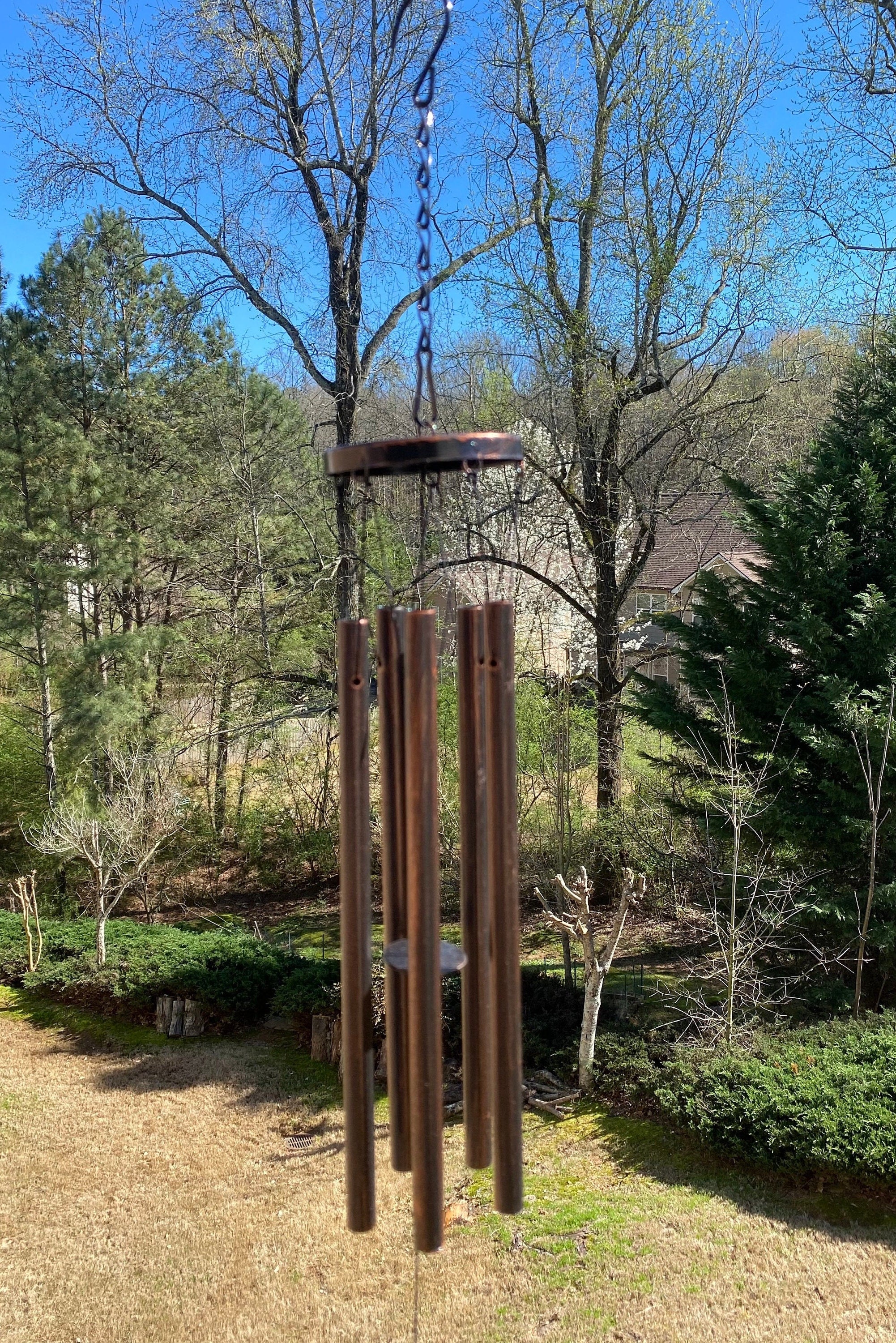 27 Inch Bronze Metal Wind Chime with Green Art Bottom, the Beautiful Sound Can Create a Sense of Peace & Relaxation for Garden, Outdoor