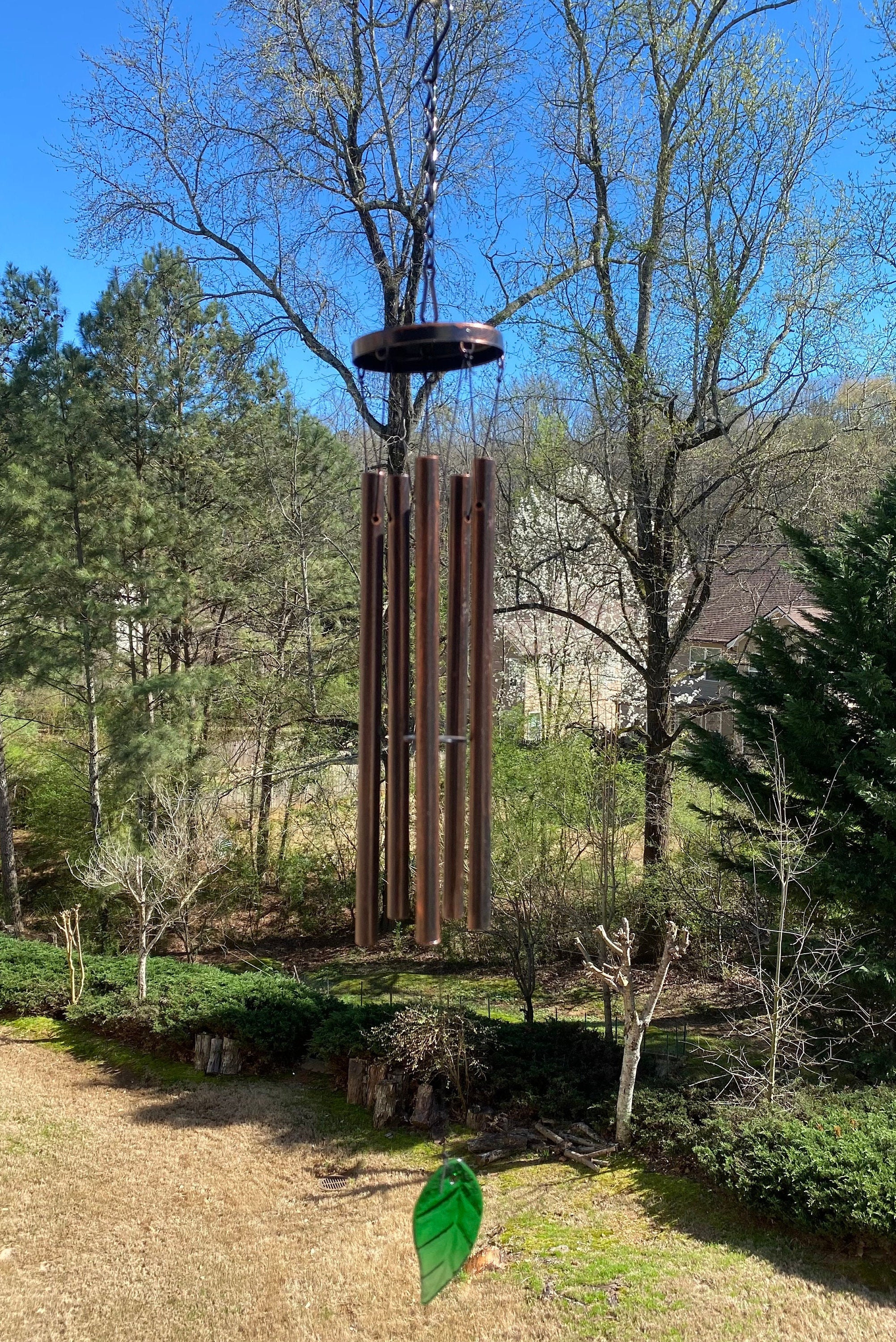 27 Inch Bronze Metal Wind Chime with Green Art Bottom, the Beautiful Sound Can Create a Sense of Peace & Relaxation for Garden, Outdoor