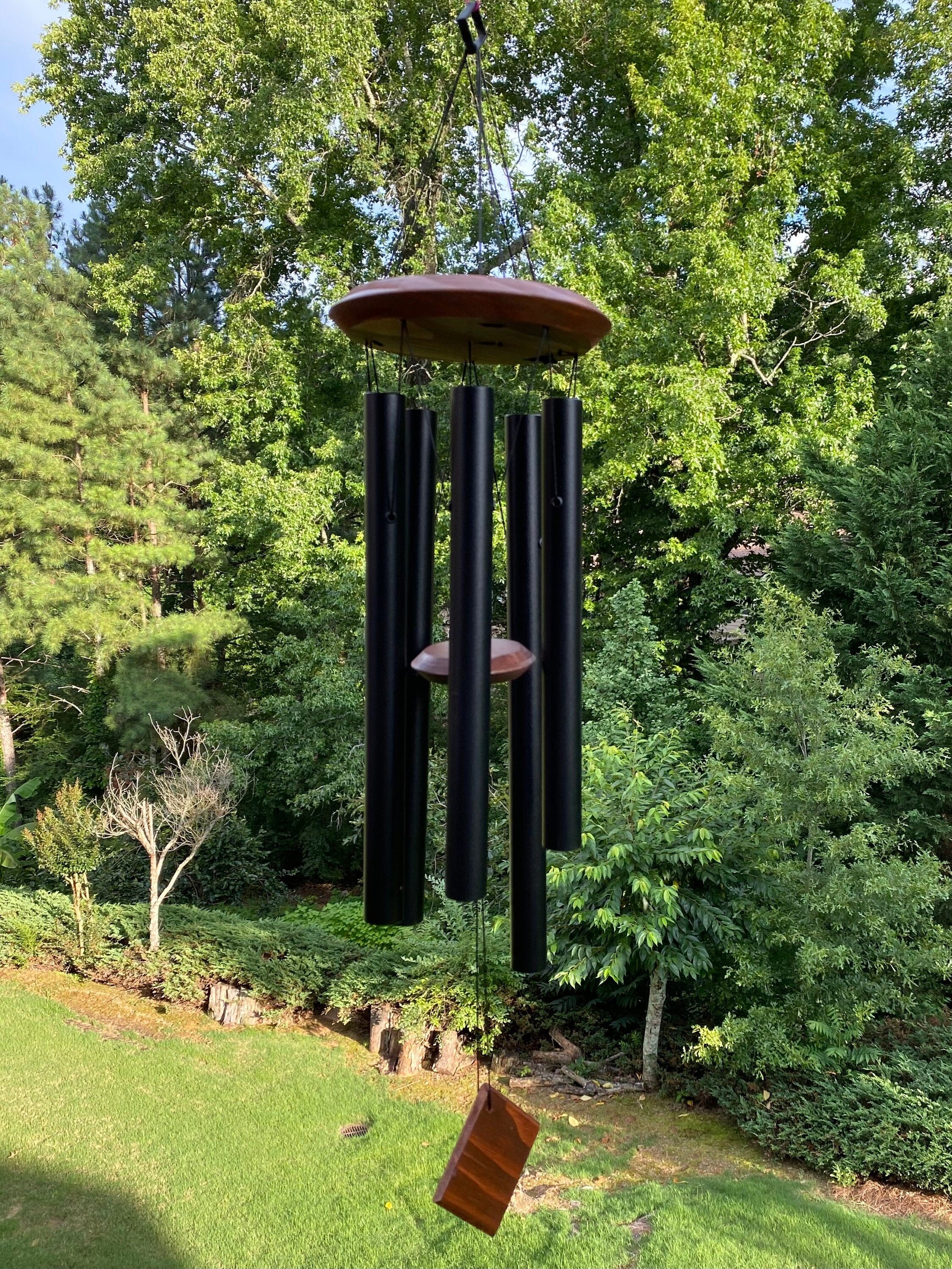 Joyous 28 Inch Black Metal Wind Chime with Square Hanger. the Beautiful Spirit Sound Can Create a Sense of Peace and Relaxation in Garden