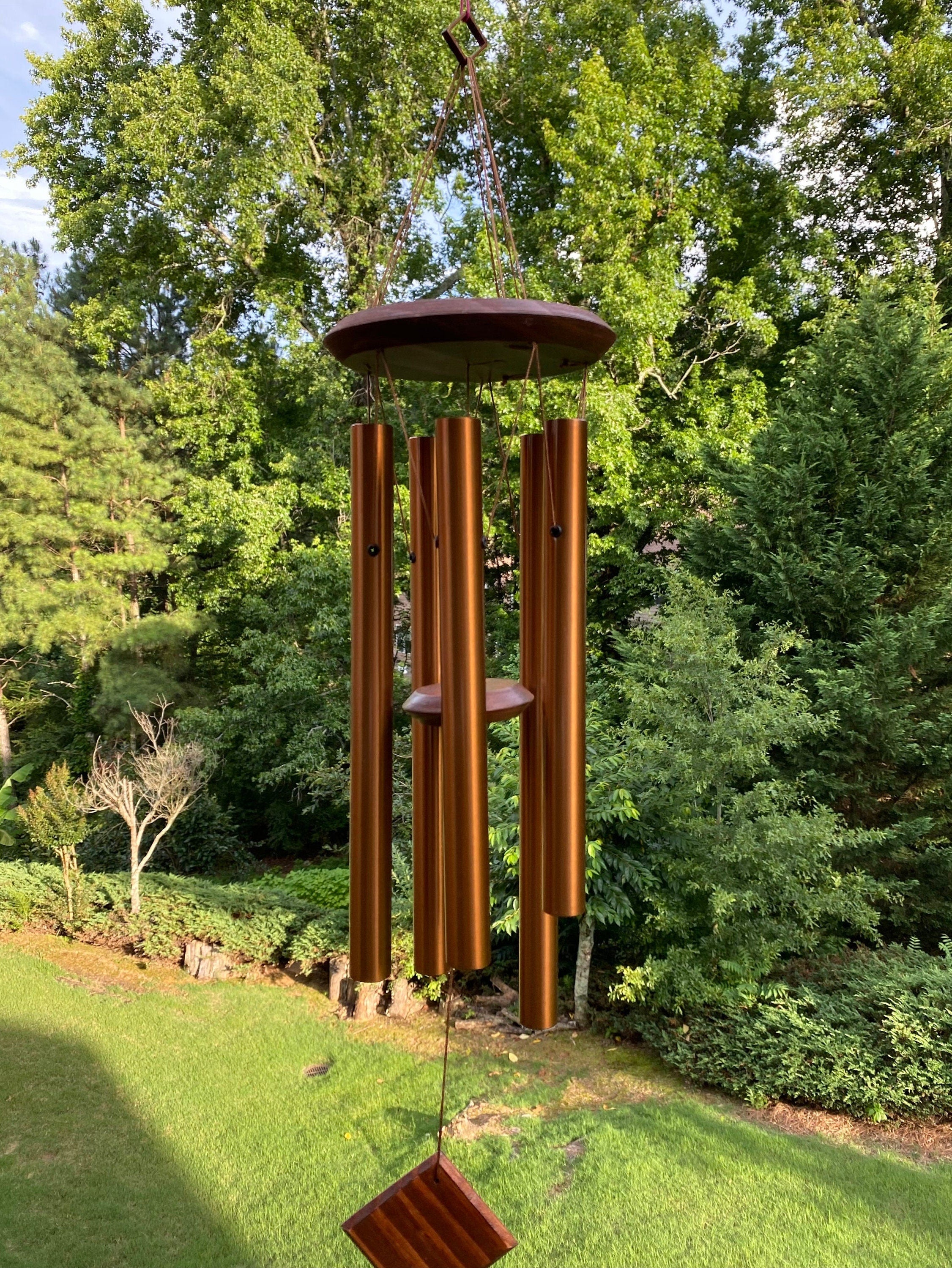 Joyous 28 Inch Golden Metal Wind Chime with Square Hanger. the Beautiful Spirit Sound Can Create a Sense of Peace and Relaxation in Garden