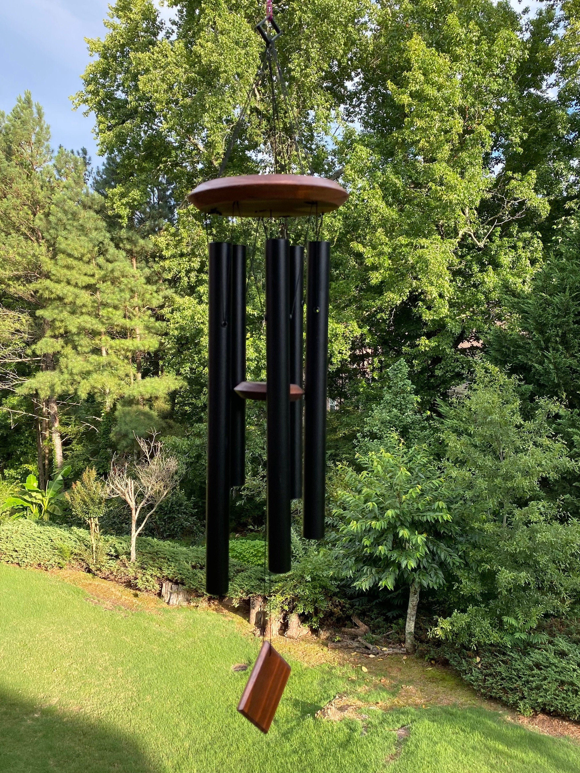 Joyous 28 Inch Black Metal Wind Chime with Square Hanger. the Beautiful Spirit Sound Can Create a Sense of Peace and Relaxation in Garden