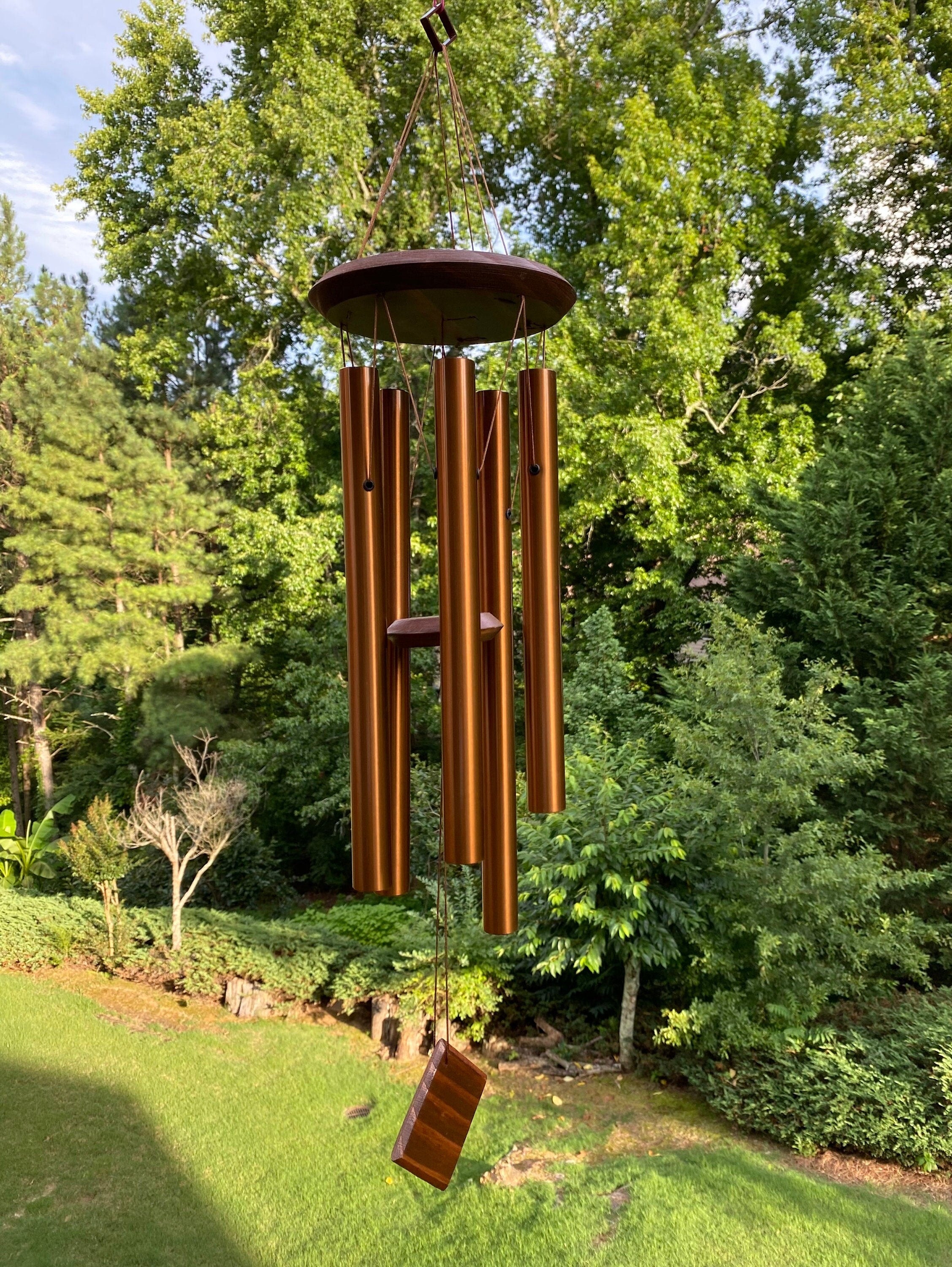 Joyous 28 Inch Golden Metal Wind Chime with Square Hanger. the Beautiful Spirit Sound Can Create a Sense of Peace and Relaxation in Garden