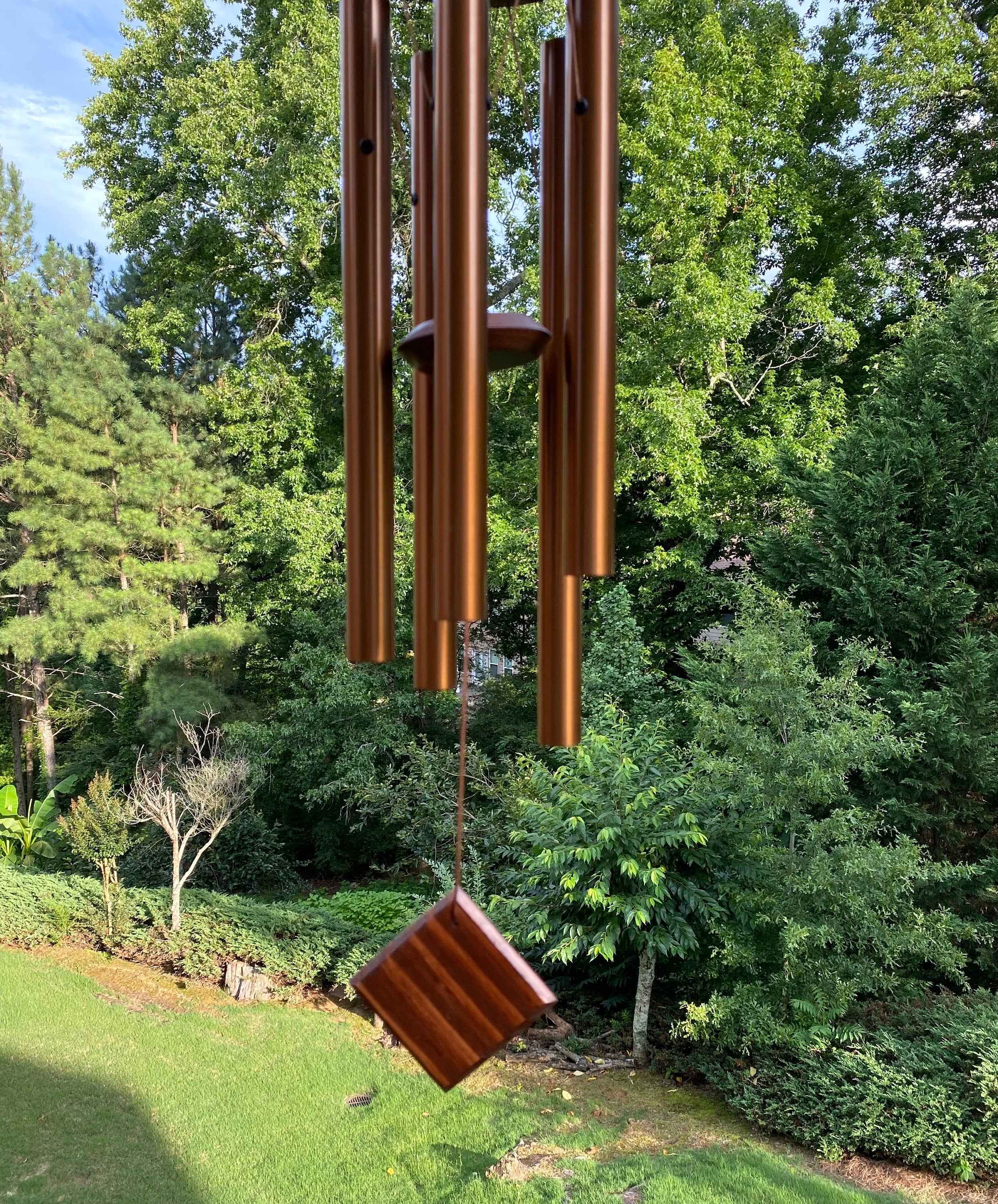 Joyous 28 Inch Golden Metal Wind Chime with Square Hanger. the Beautiful Spirit Sound Can Create a Sense of Peace and Relaxation in Garden