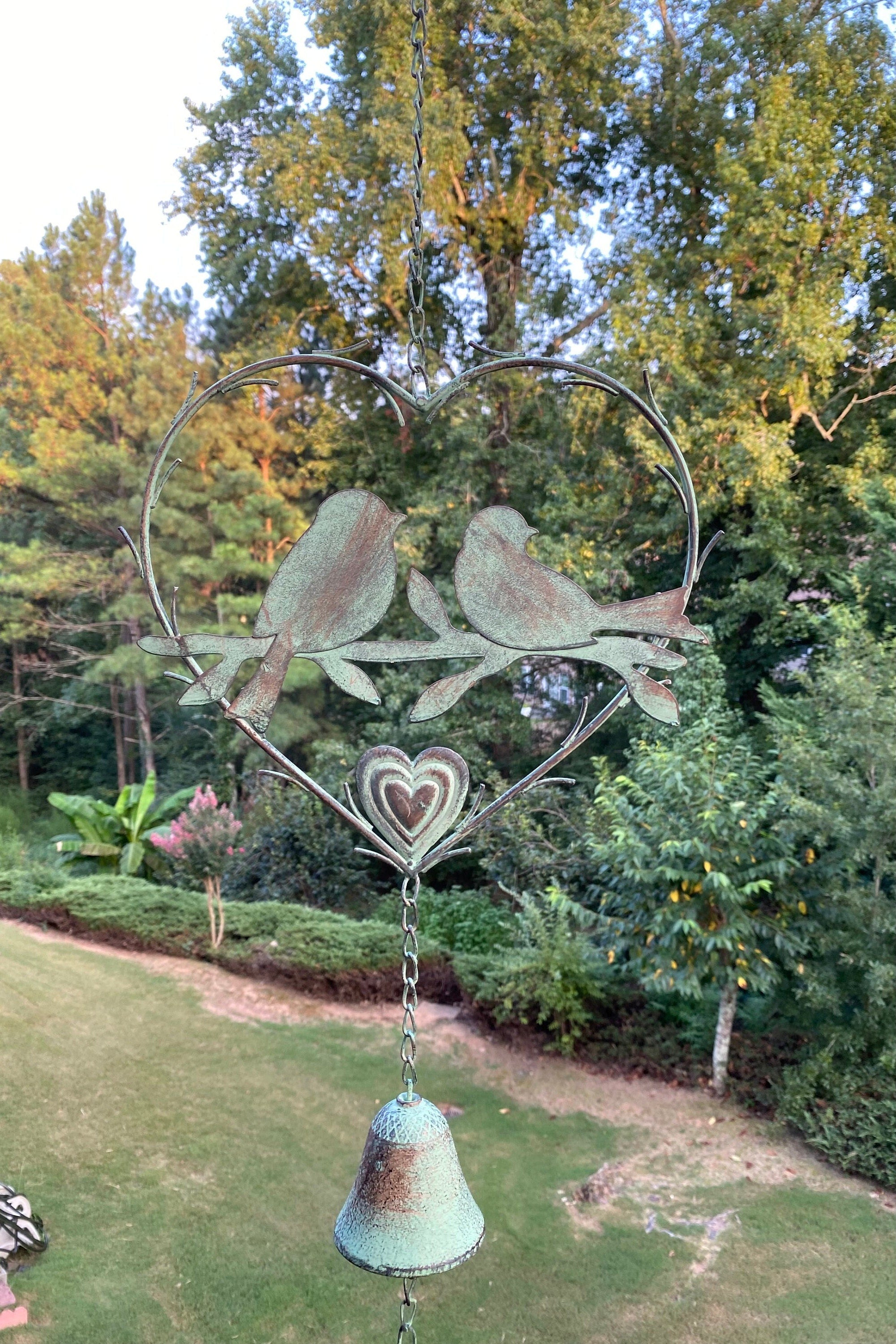 Joyous Wind Chime, 33 Inch Elegant Patina Birds & Hearts Handmade Wind Chime, the Sound Can Create a Sense of Peace, Relaxation for Garden