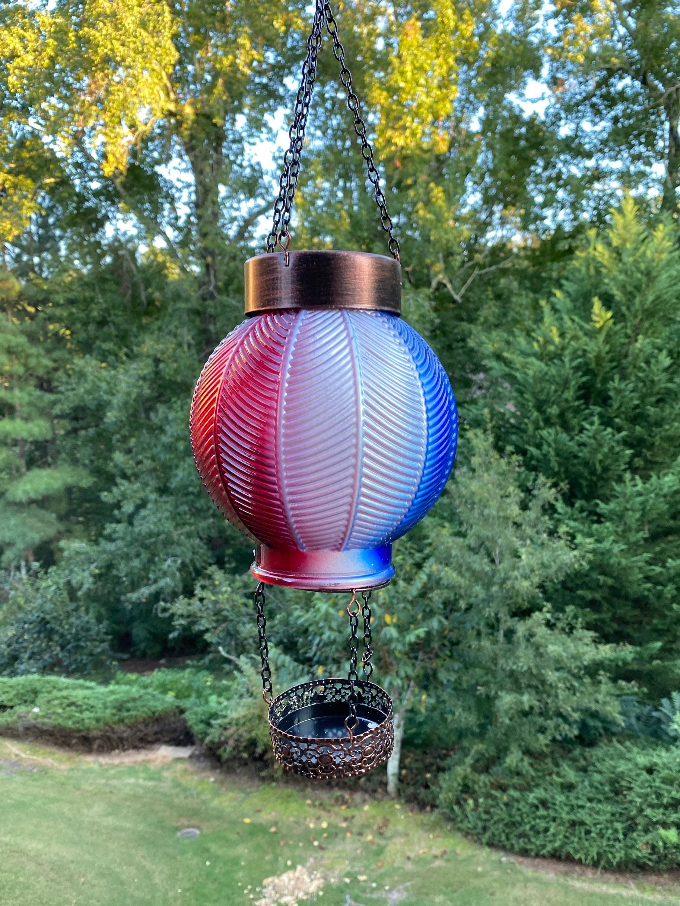 Joyous Solar Lantern, Hot Air Balloon Lantern Waterproof Solar Lantern with Flickering Flame Light for Patio Garden Yard, Farmhouse Decor