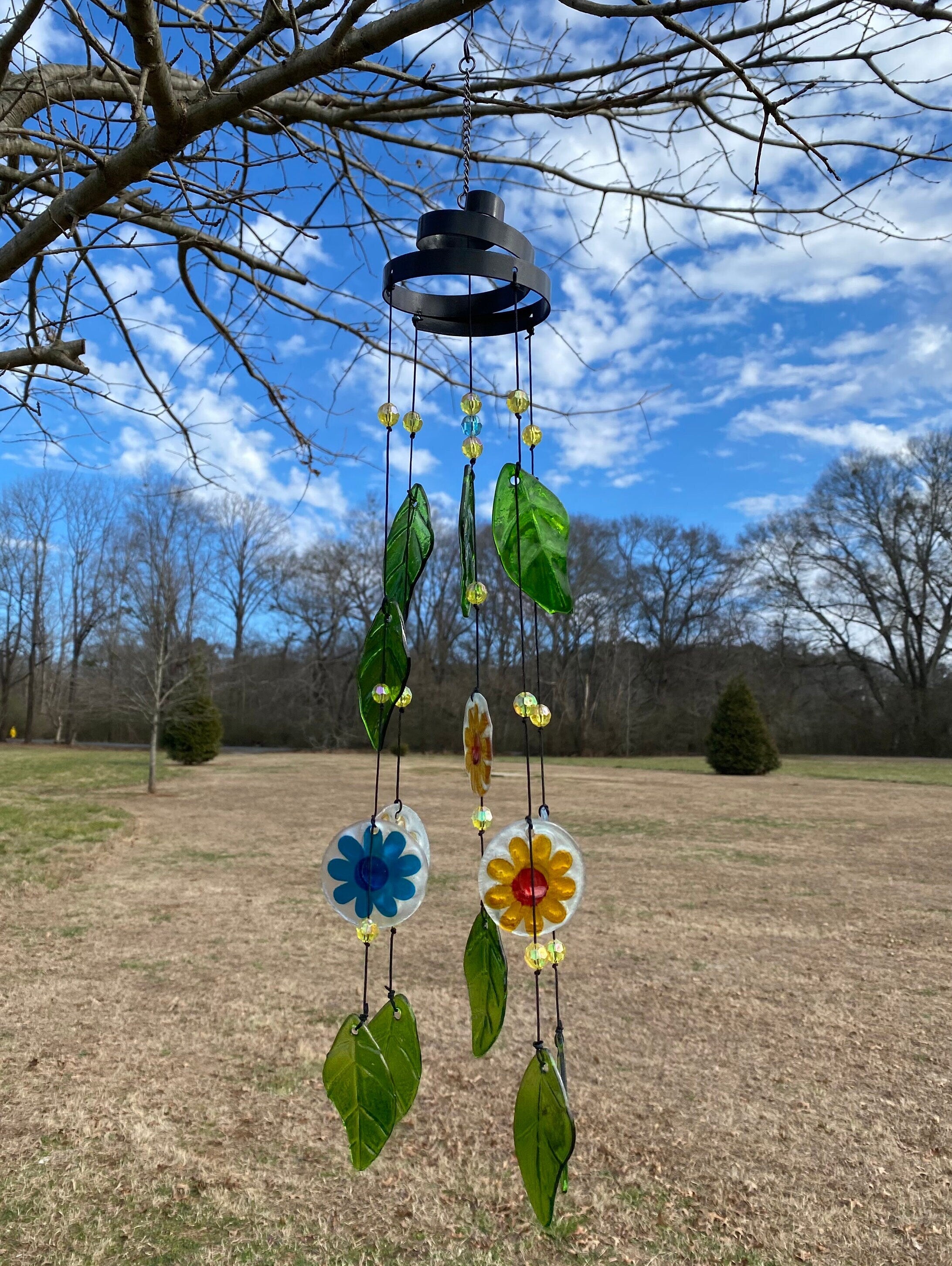 Joyous Wind Chimes, 26 Inch Leave and Flower Handmade Wind Chime, the Sound Can Create a Sense of Peace, Relaxation and Beautiful for Garden