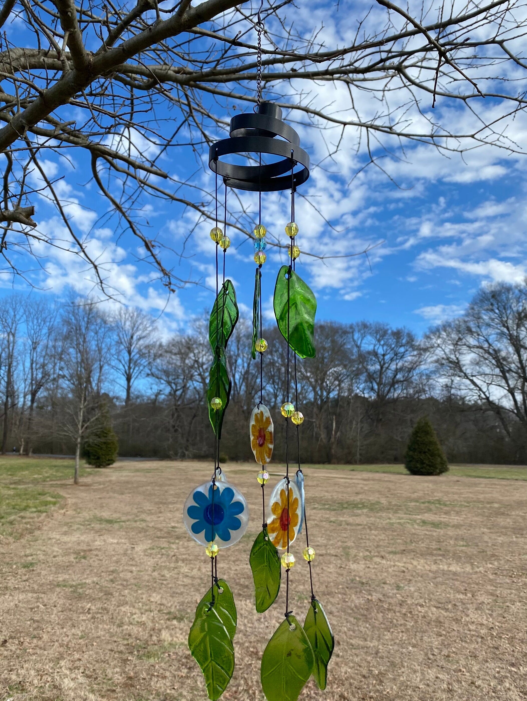 Joyous Wind Chimes, 26 Inch Leave and Flower Handmade Wind Chime, the Sound Can Create a Sense of Peace, Relaxation and Beautiful for Garden