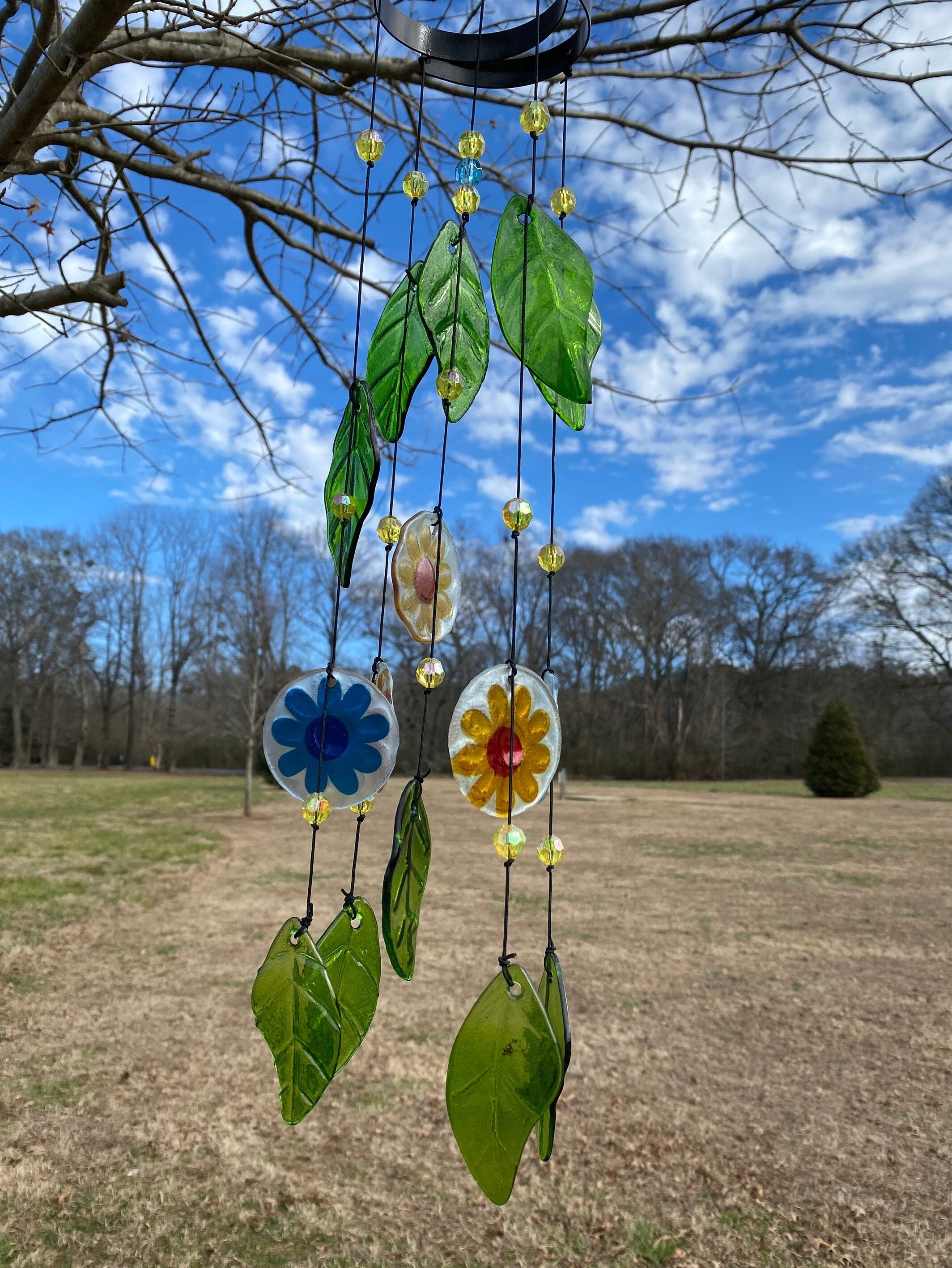 Joyous Wind Chimes, 26 Inch Leave and Flower Handmade Wind Chime, the Sound Can Create a Sense of Peace, Relaxation and Beautiful for Garden