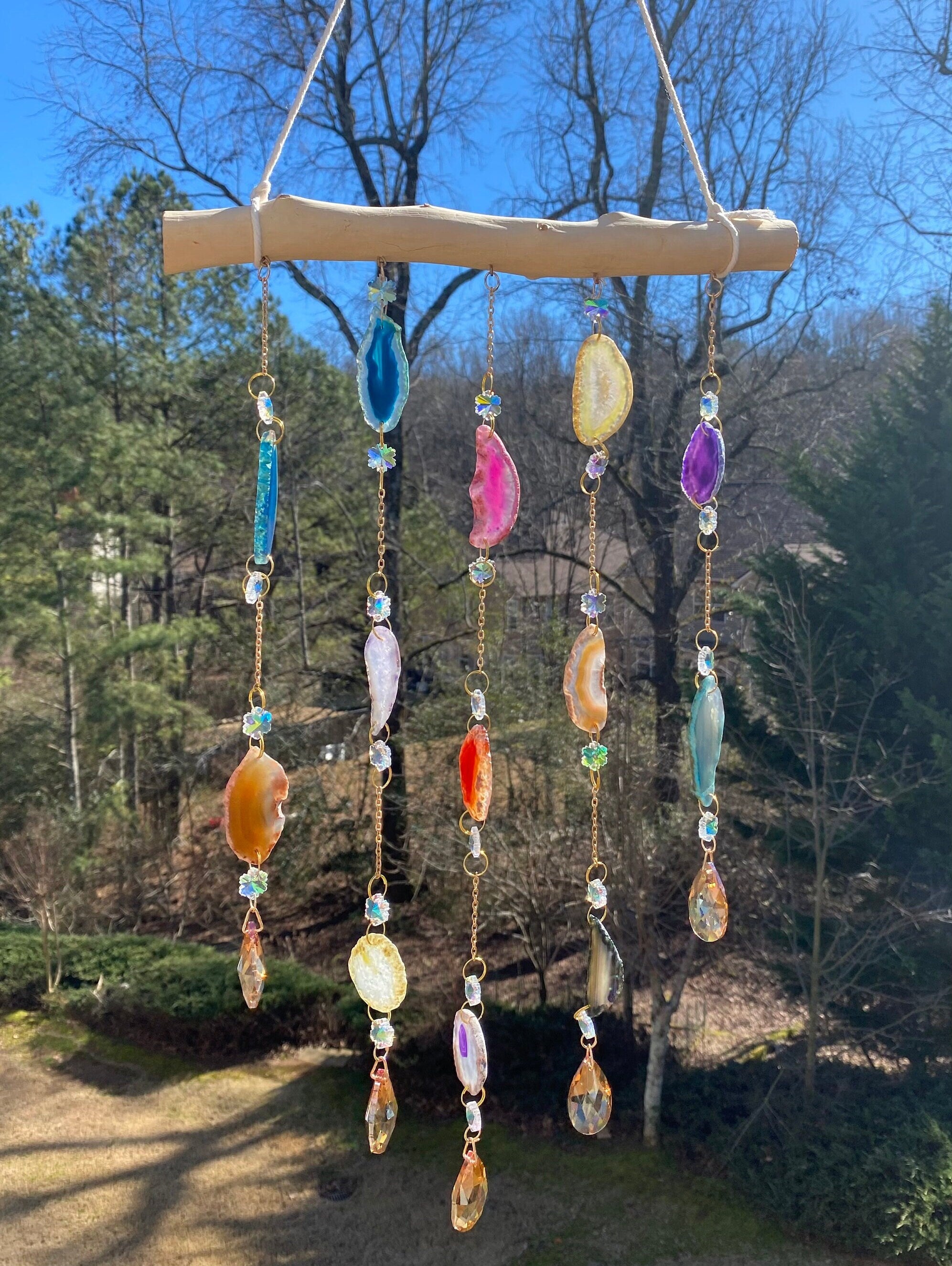 Joyous Wind Chimes, 29 Inch Agate Slice Crystal Wind Chime, Crystal Prism Suncatcher. It Is Perfect for Hanging Wall, Sunroom and Patio