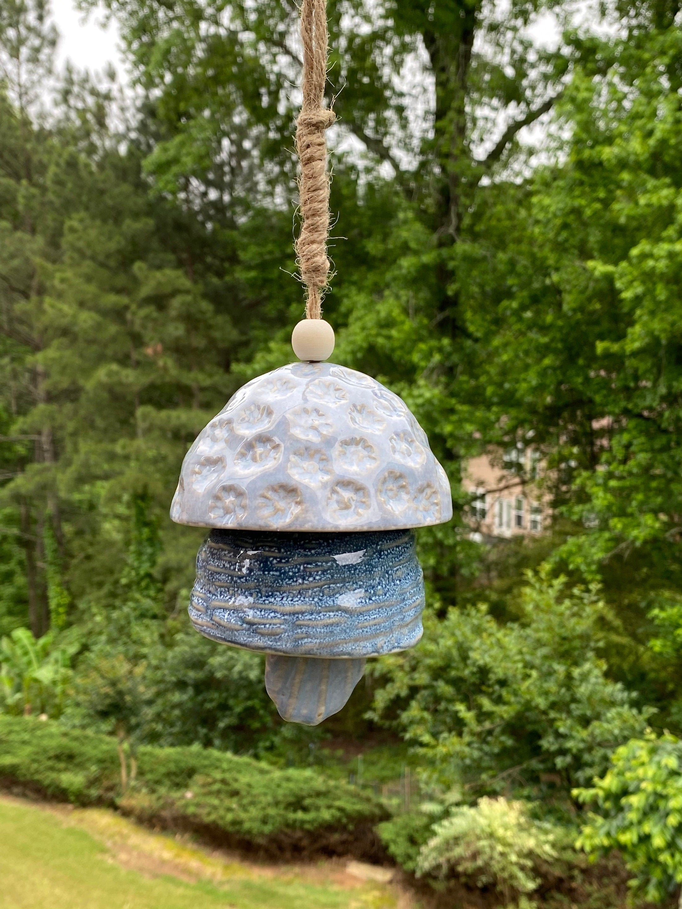 Joyous Wind Chimes, 17 Inch Blue Shell Bells Two Layer Ceramic Wind Chime That Can Create a Sense of Peace and Relaxation in Your Sunroom