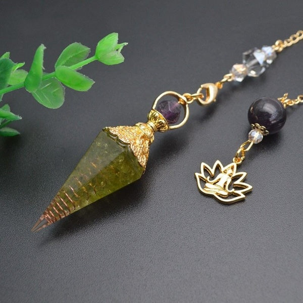 Amethyst Peridot Orgone Crystal Pendulum