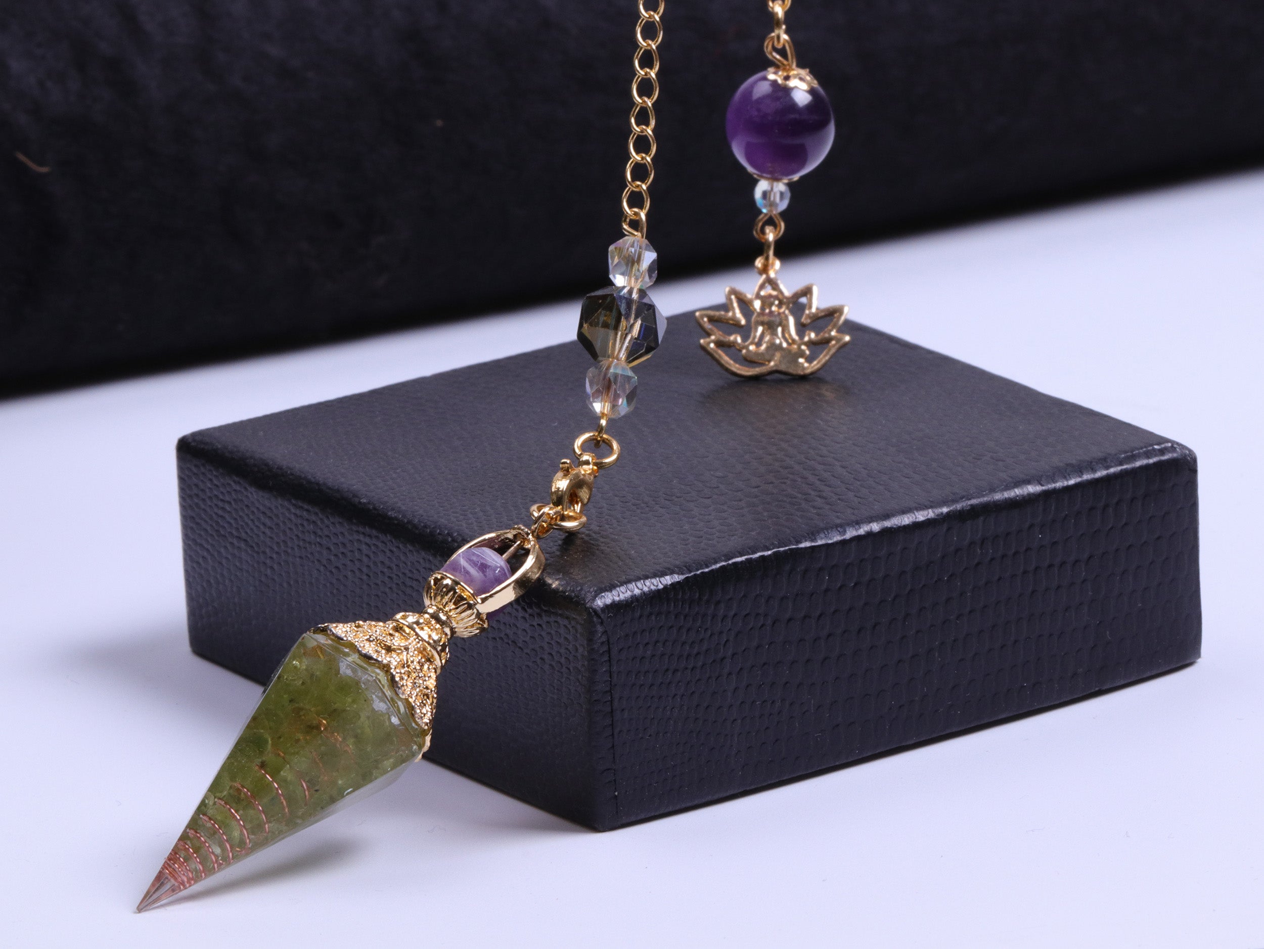 Amethyst Peridot Orgone Crystal Pendulum