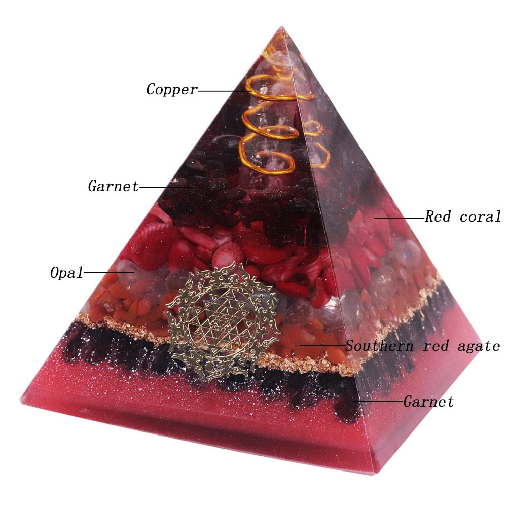 Unendliche Schöpfung Granat Orgonit Pyramide