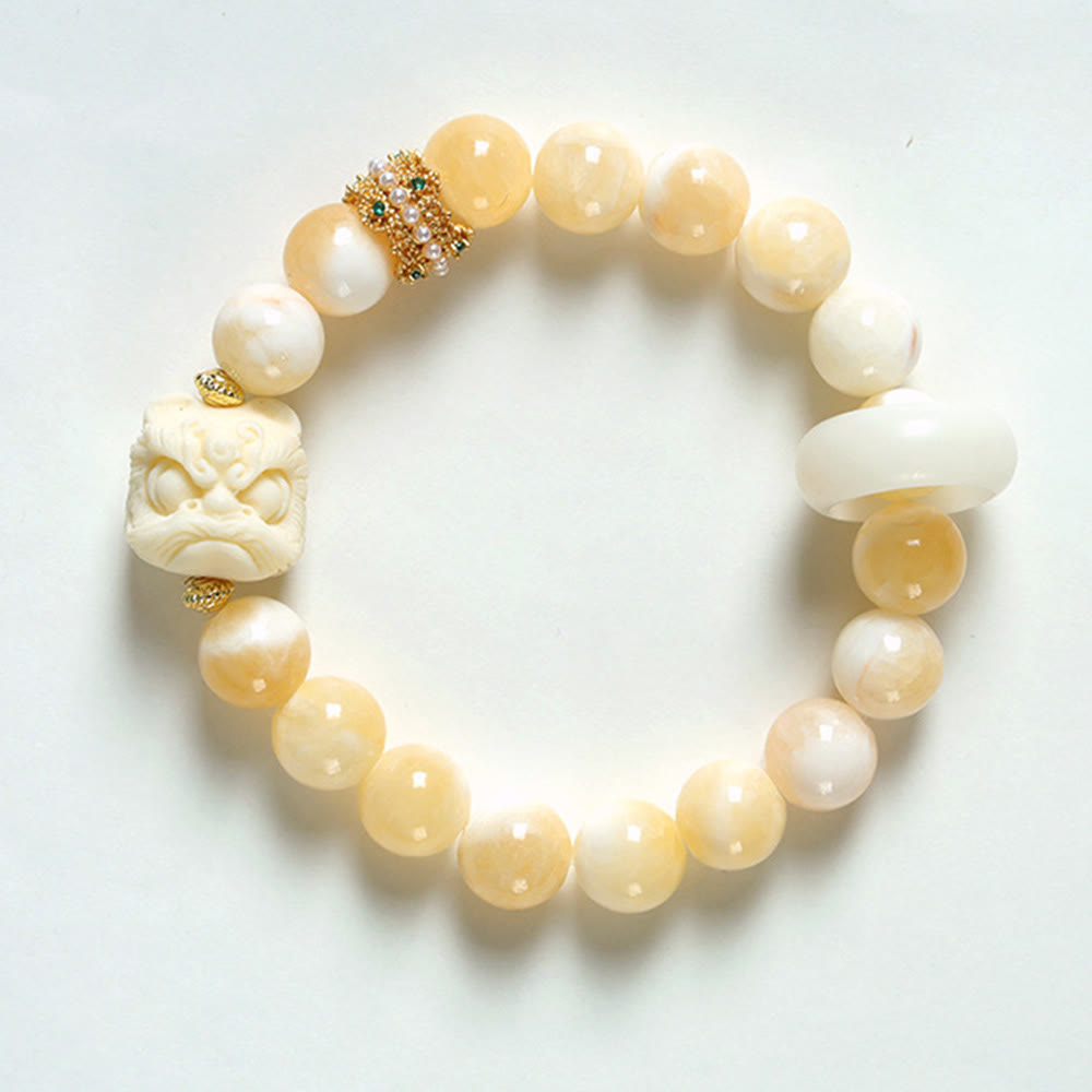 Elfenbeinfarbenes Frucht-Amber-Grau-Achat-Armband für Selbstvertrauen