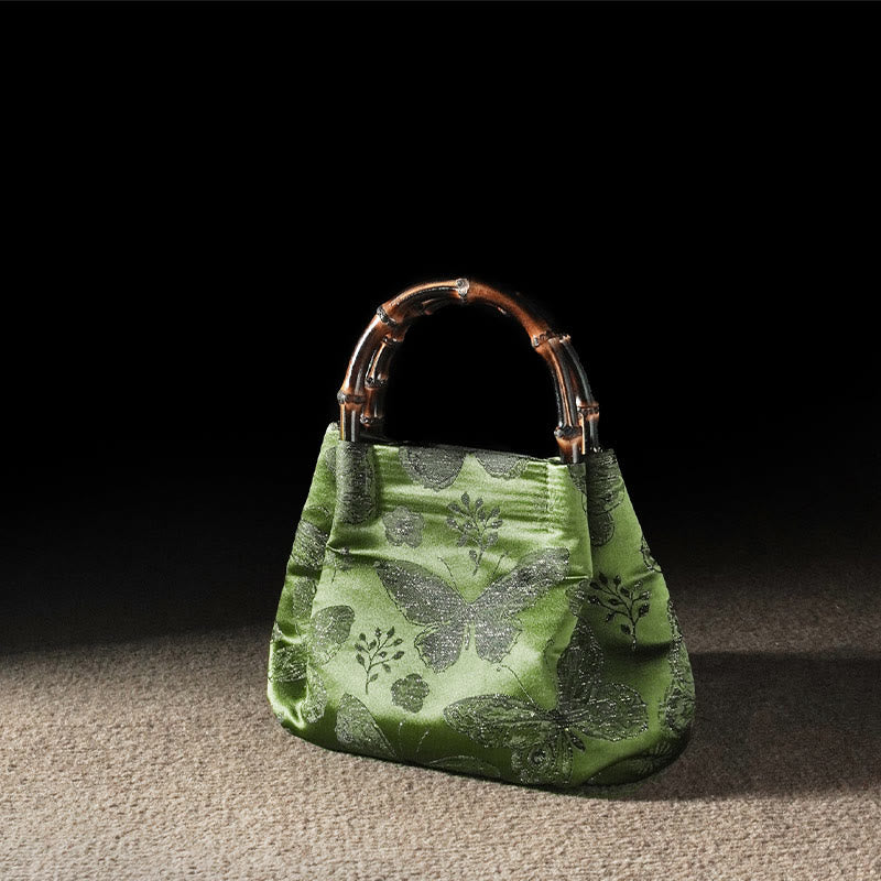 Jacquard-Tasche mit Schmetterlingsblumen und Bambusgriff | Spirituelles Accessoire