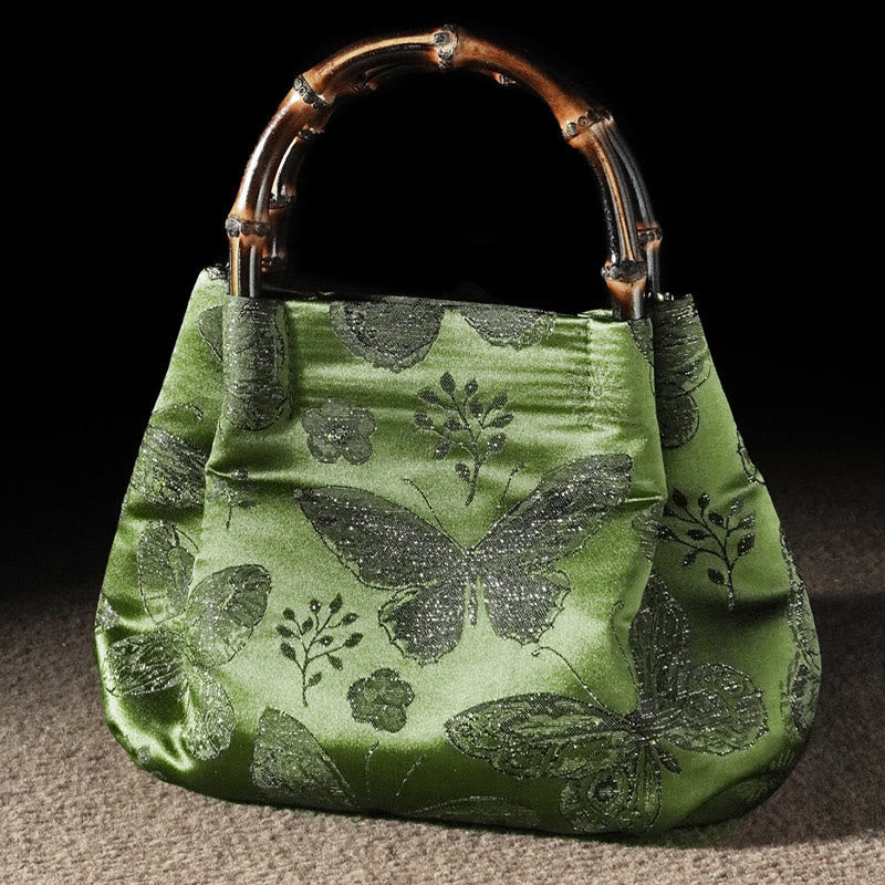 Jacquard-Tasche mit Schmetterlingsblumen und Bambusgriff | Spirituelles Accessoire