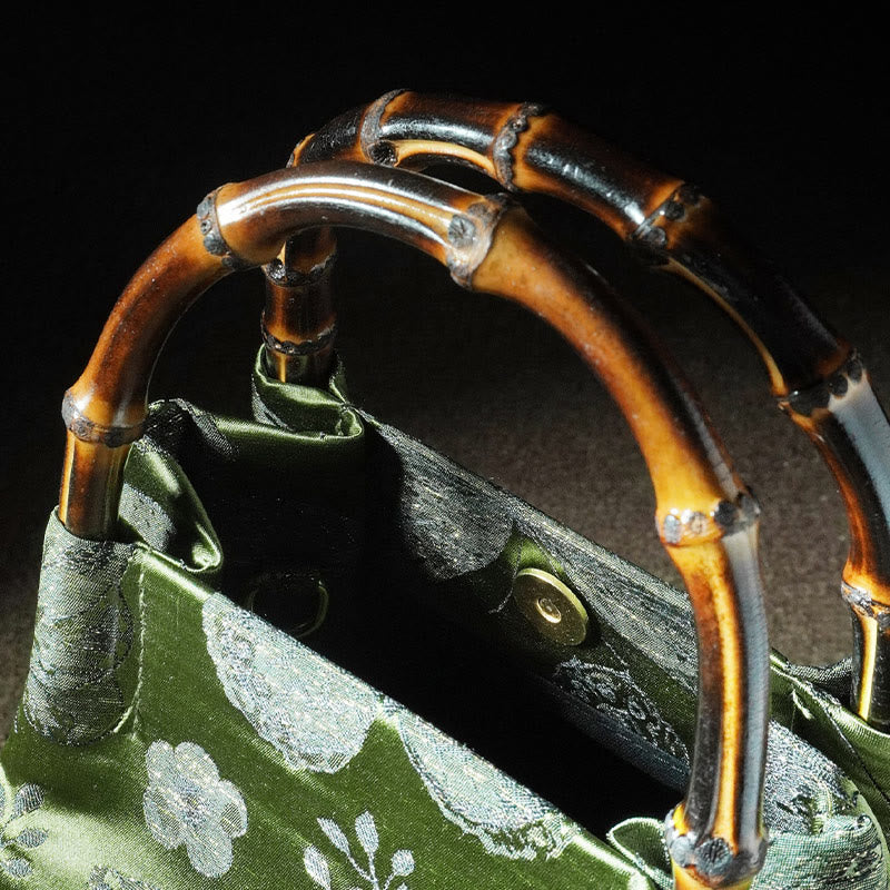 Jacquard-Tasche mit Schmetterlingsblumen und Bambusgriff | Spirituelles Accessoire