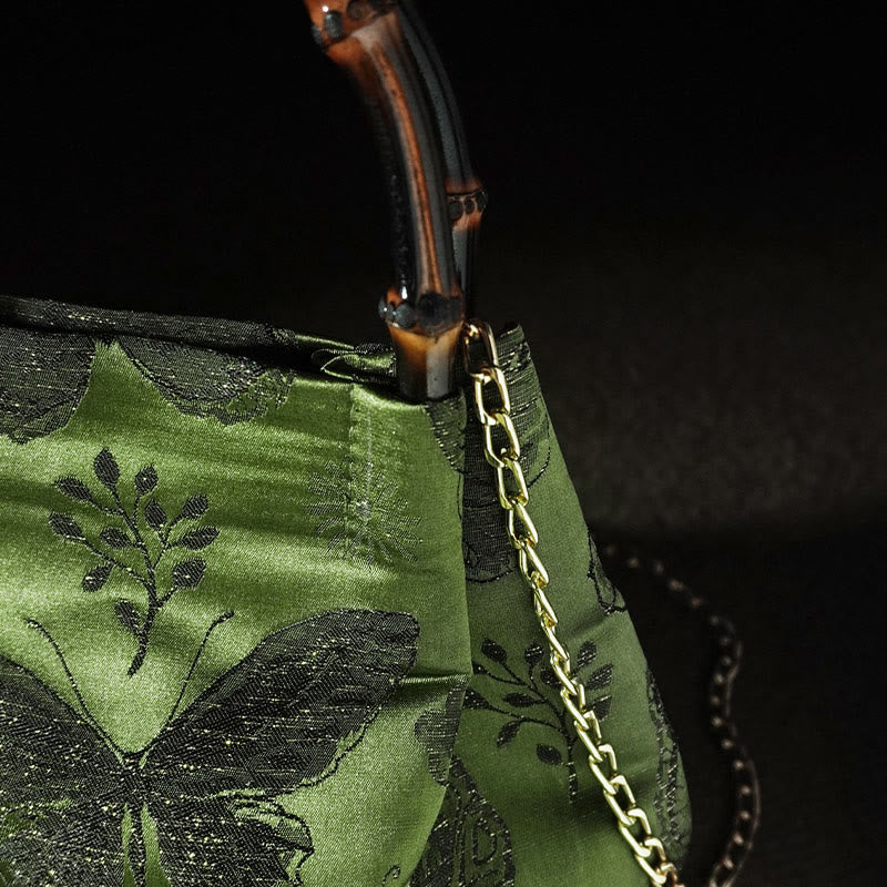Jacquard-Tasche mit Schmetterlingsblumen und Bambusgriff | Spirituelles Accessoire