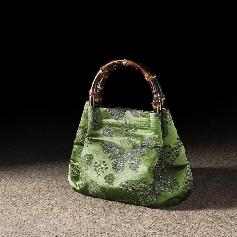 Jacquard-Tasche mit Schmetterlingsblumen und Bambusgriff | Spirituelles Accessoire