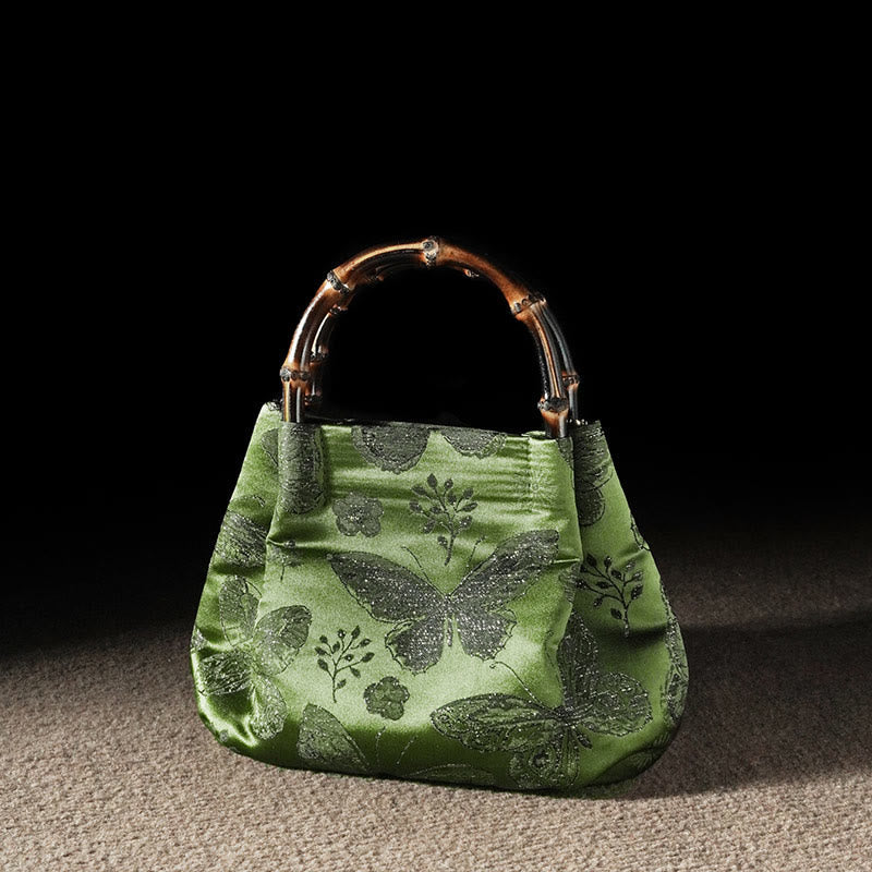Jacquard-Tasche mit Schmetterlingsblumen und Bambusgriff | Spirituelles Accessoire